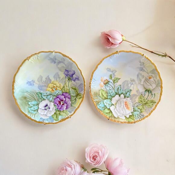 Set of 6 Hand Painted Limoges Plates-J.P.L. France-Artist Signed-Floral Cabinet - Picture 2 of 6